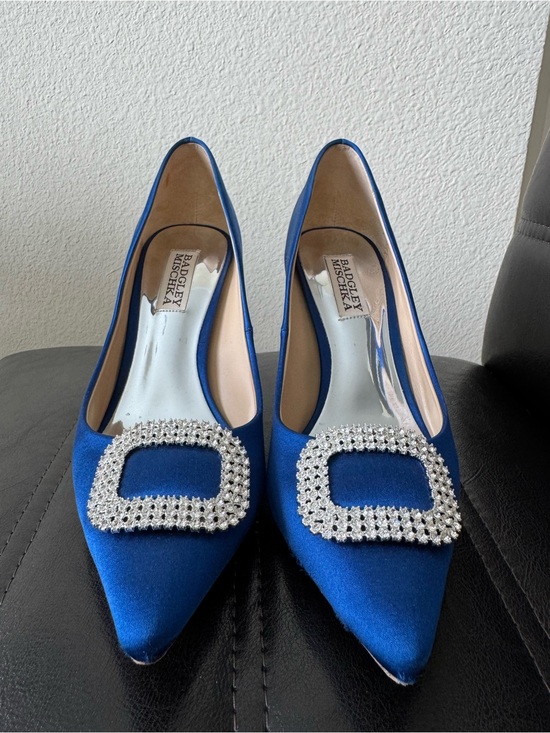 Badgley Mischka Shoes - Badgley Mischka Royal Blue Pointed Toe Pumps with Crystal Buckle 7 size